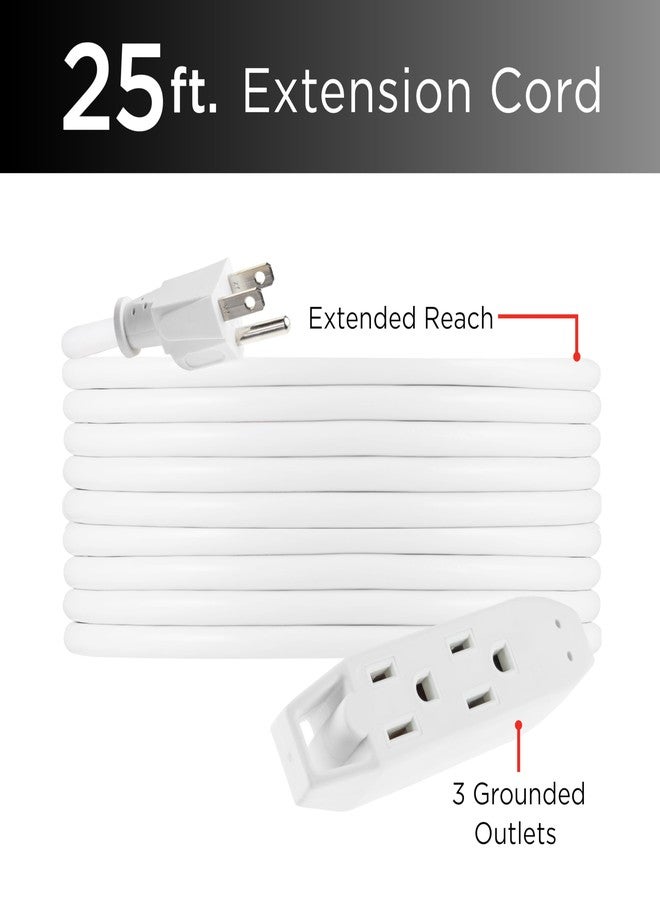 UltraPro 25 Ft Extension Cord, 3-Outlet Power Strip, Double Insulated, Grounded, Heavy Duty, 16 Gauge, General Purpose, UL Listed, White, 50806 - Image 2