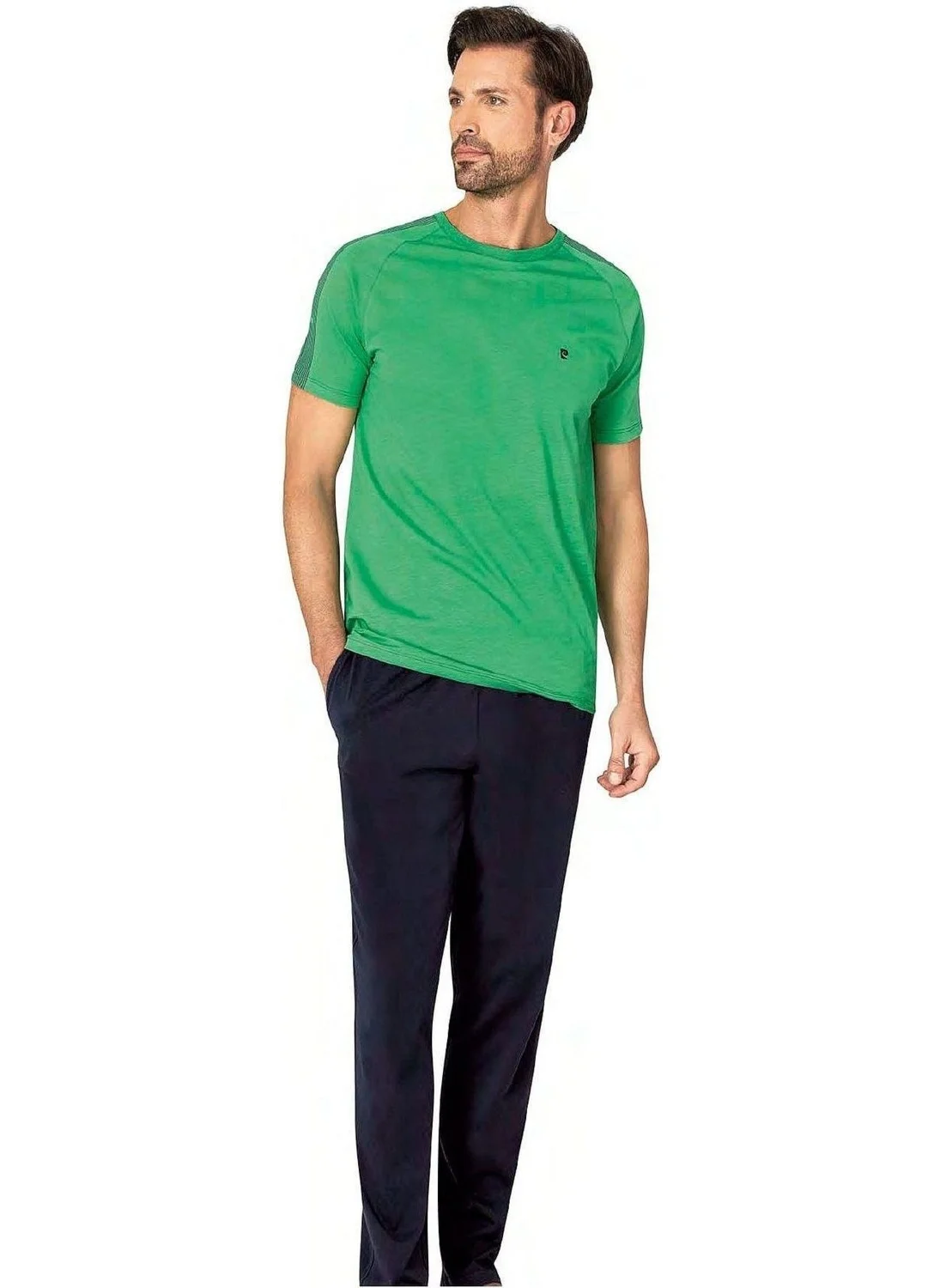 بيير كاردان 6085 Men's Short Sleeve Crew Neck Pajama Set-Green