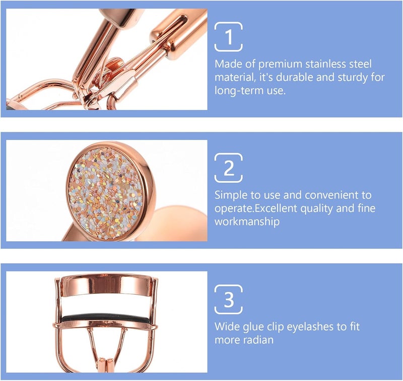 TIDTALEO Portable Rose Gold Stainless Steel Eyelash Curler, Handheld Wide-Angle Lash Curling Tool for Professional Makeup, Suitable for Natural Eyelashes and Daily Beauty Use - Image 3