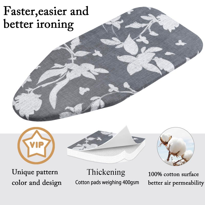 MZXcuin Small Ironing Board Cover Scorch Resistant, Cotton Table top Ironing Board Cover with Padding Heat Reflective Heavy Duty Pad (Grey Floral, 12.5"x32") - Image 3