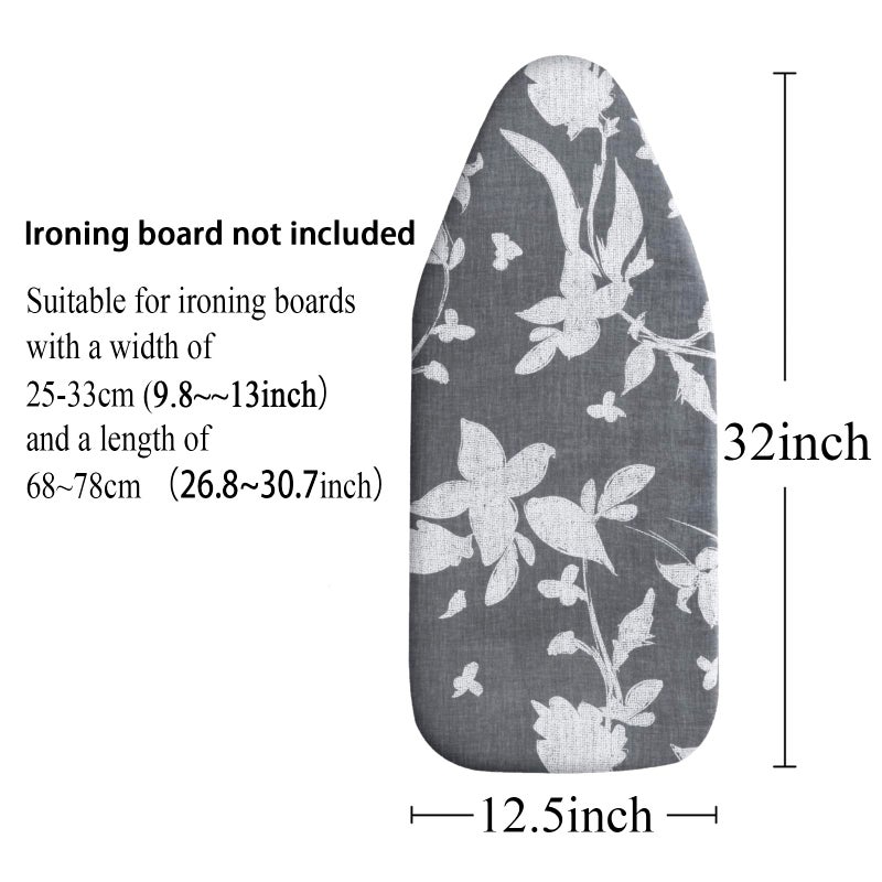 MZXcuin Small Ironing Board Cover Scorch Resistant, Cotton Table top Ironing Board Cover with Padding Heat Reflective Heavy Duty Pad (Grey Floral, 12.5"x32") - Image 2