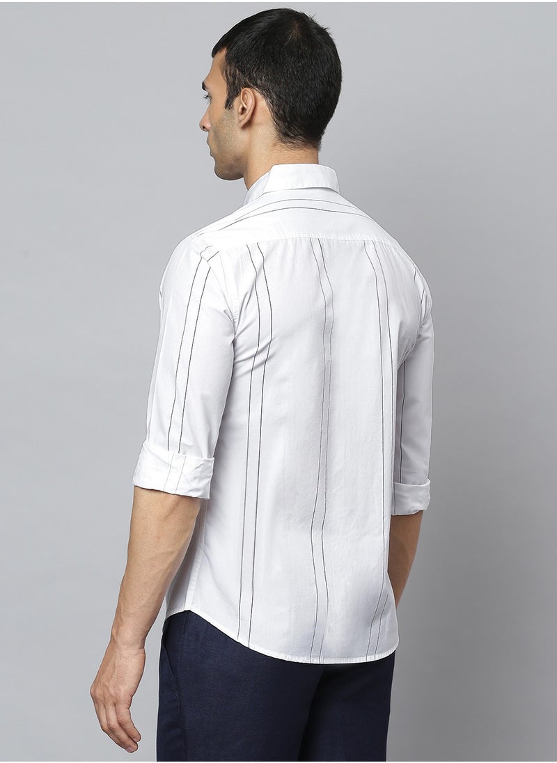 Dennis Lingo Slim Fit White Men's Solid Shirt, Spread Collar, Full Sleeves, 100% Cotton,  - Image 3