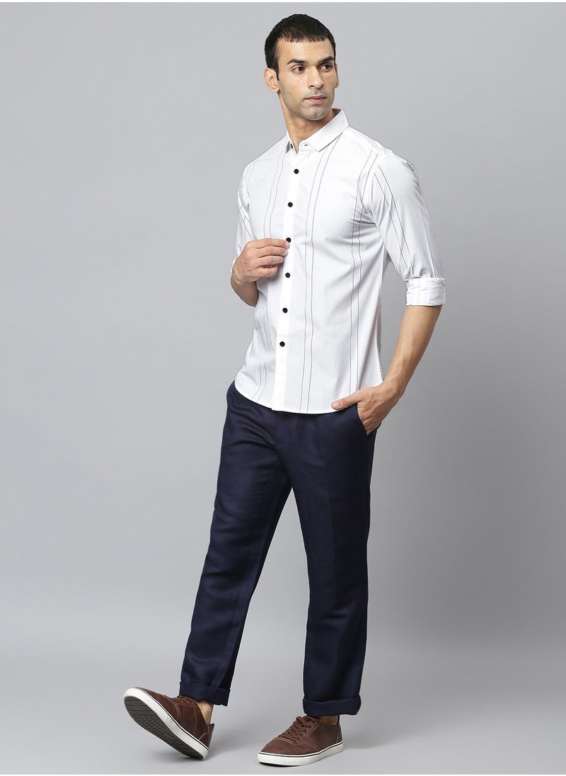 Dennis Lingo Slim Fit White Men's Solid Shirt, Spread Collar, Full Sleeves, 100% Cotton,  - Image 5