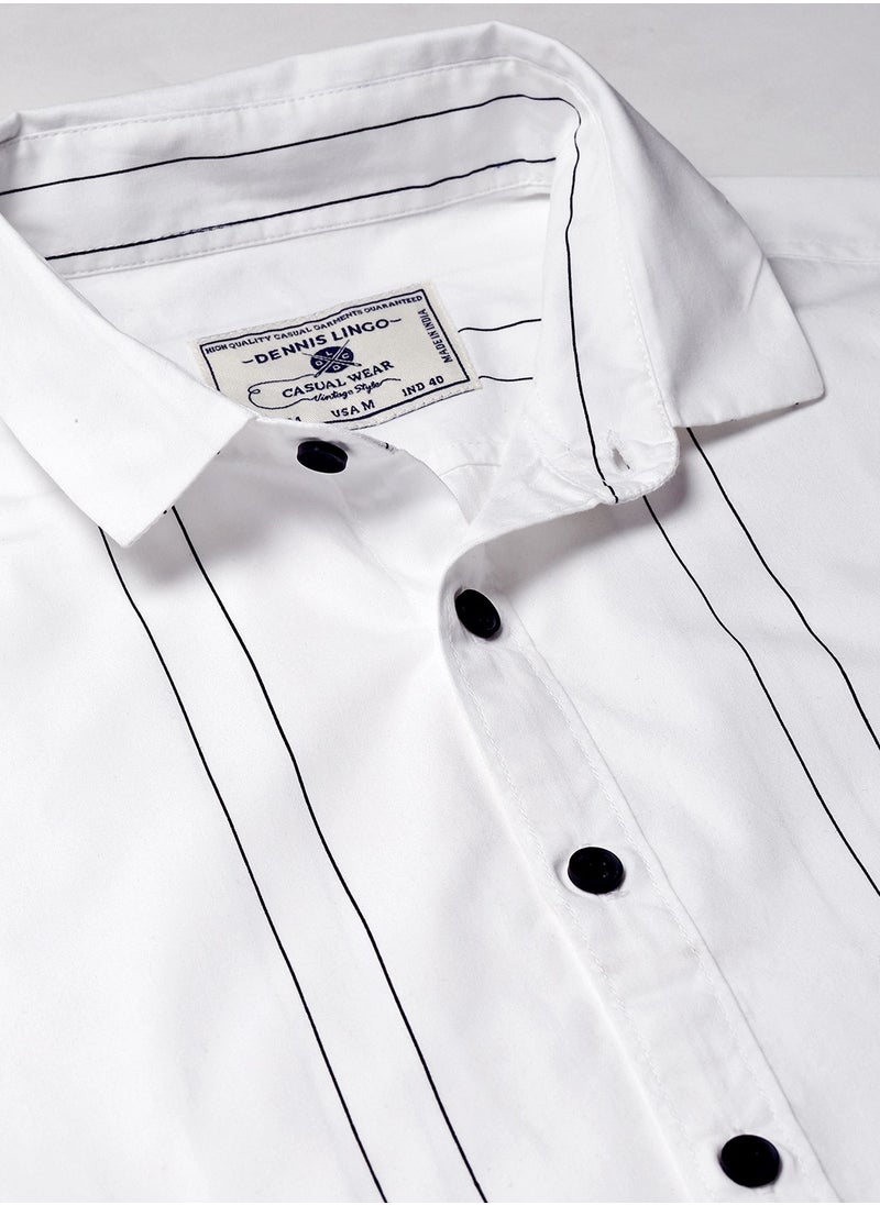 Dennis Lingo Slim Fit White Men's Solid Shirt, Spread Collar, Full Sleeves, 100% Cotton,  - Image 2