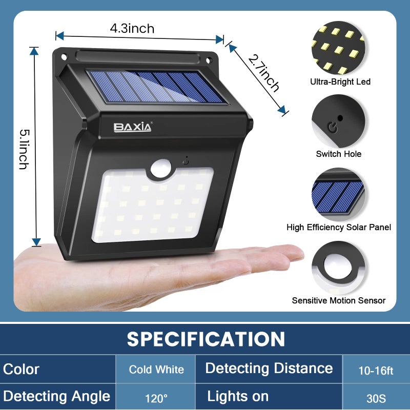 BAXIA TECHNOLOGY Solar Outdoor Lights Wireless Security Motion Sensor Solar Lights Outdoor Waterproof for Front Door,Backyard,Steps,Garage,Garden (400LM,4 Packs) - Image 5