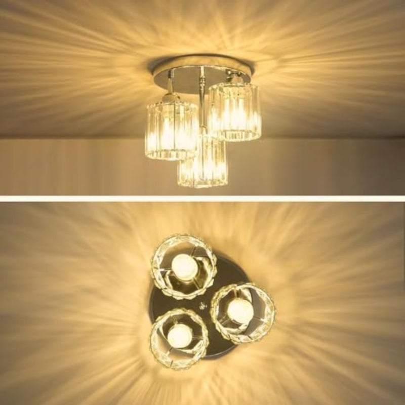 Kitchen, bedroom, bathroom hallway ceiling light fixture with chrome finish, clear crystal shade, modern semi-flush mount 3-light design - Image 4