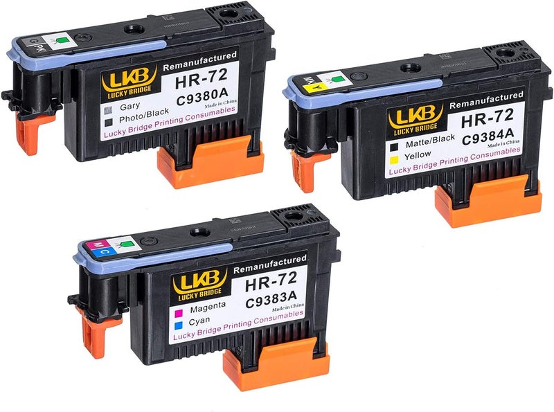 ال كيه بي رأس طباعة HP72 معاد تصنيعه 3PK C9380A C9383A C9384A متوافق مع طابعات HP Designjet T610 T620 T770 T790 T1100 T1120 1200 T1300 T2300 - المملكة المتحدة - Image 1