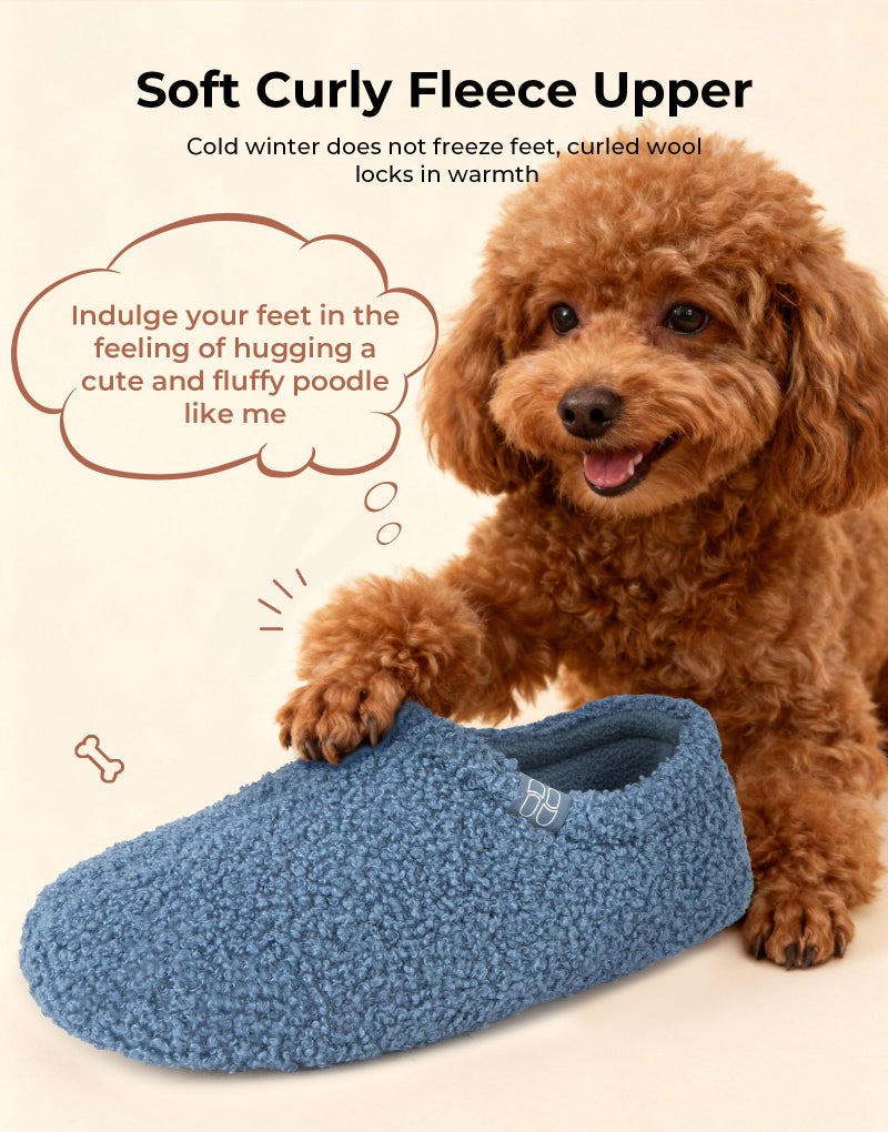 HomeTop Women's Fuzzy Curly Fur Memory Foam Loafer Slippers Bedroom House Shoes with Polar Fleece Lining (7-8, Cerulean) - Image 3