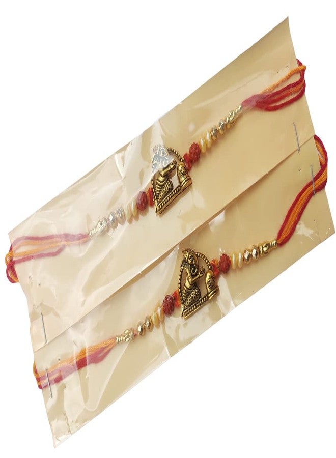 Samariya مجموعة هدايا SAMARIYA Metal Gold Fancy Designer Ganesh Rakhi للرجال والأطفال Borther Rakhi مجموعة هدايا Rakhi مع Roli Chawal Pack of 2 - Image 2