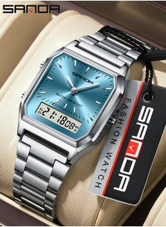 Sanda SANDA Luxury Watches Stainless Steel Women LED Digital Dual Display Clock Unisex Waterproof Sports Quartz Watch  - Image 1