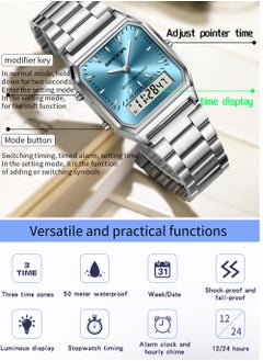 Sanda SANDA Luxury Watches Stainless Steel Women LED Digital Dual Display Clock Unisex Waterproof Sports Quartz Watch  - Image 4