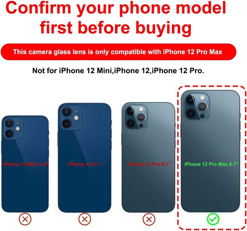Perzework مجموعة 2 عدسة زجاجية خلفية أصلية لاستبدال كاميرا iPhone 12 Pro Max 6.7 بوصة مع لاصق مثبت مسبقًا وأدوات إصلاح - Image 2