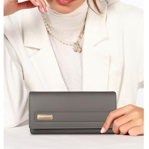 ALSU Women's Hand Wallet Purse Clutch | Phone Pocket | Coin Compartment | Credit Card Slots| Zipper Pocket| Office use| Casual use| Faux Leather (Grey) - Image 3