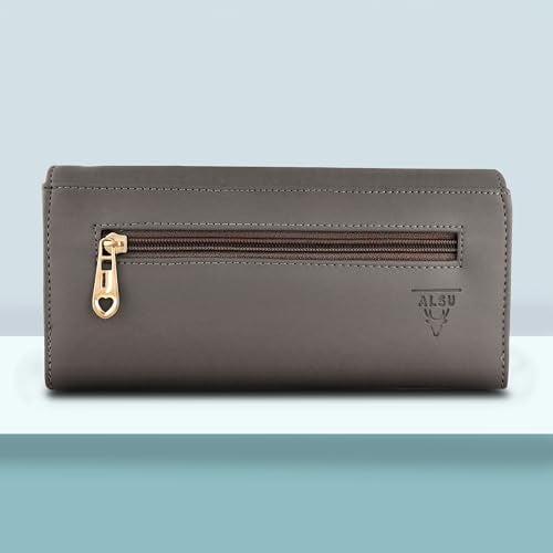 ALSU Women's Hand Wallet Purse Clutch | Phone Pocket | Coin Compartment | Credit Card Slots| Zipper Pocket| Office use| Casual use| Faux Leather (Grey) - Image 4