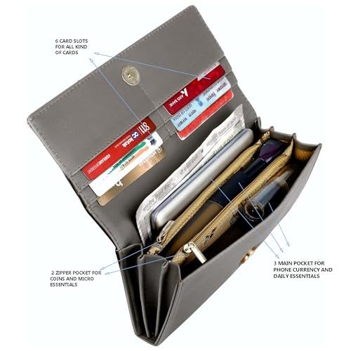 ALSU Women's Hand Wallet Purse Clutch | Phone Pocket | Coin Compartment | Credit Card Slots| Zipper Pocket| Office use| Casual use| Faux Leather (Grey) - Image 5