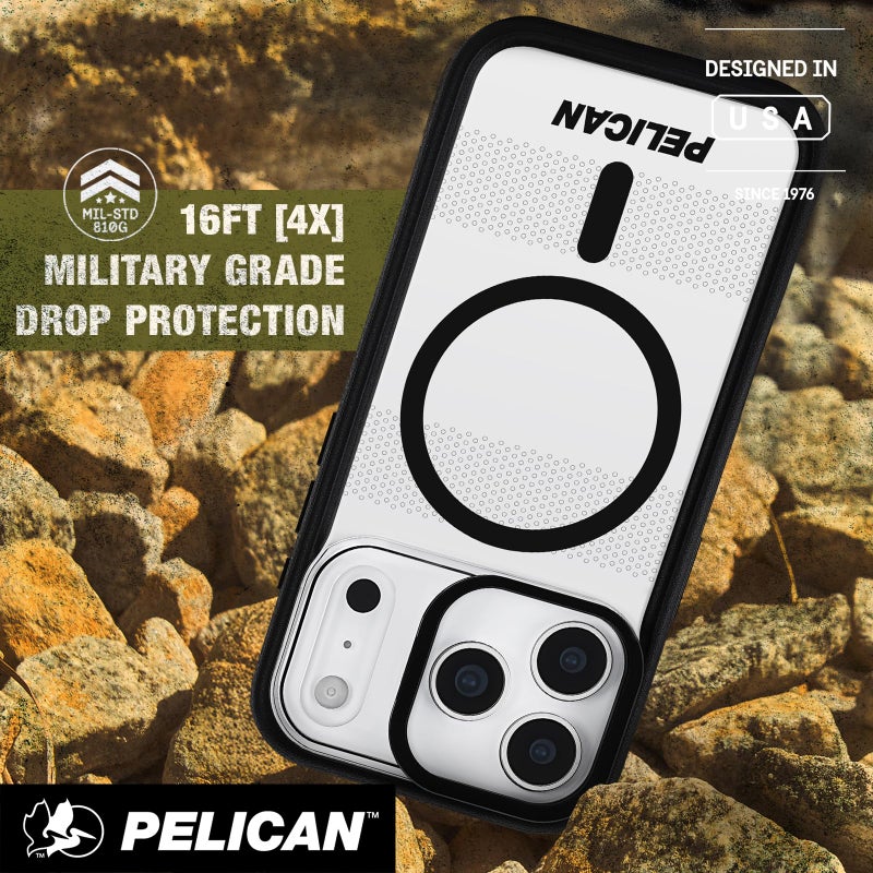 Pelican Protector iPhone 17 Pro Max Case w/Camera Stand [MagSafe Compatible] Rugged Magnetic Phone Case w/ 16ft Military-Grade Drop Protection - Heavy Duty Phone Cover for iPhone 17 Pro Max - Clear - Image 3