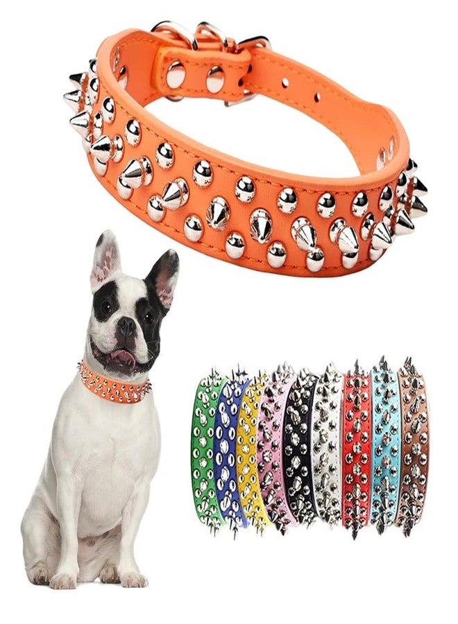TELEYI Orange Dog Spike Collars,Mushroom Rivet Spike Puppy Collars Girls Boys Leather Studded Cat Collar Adjustable Metal Buckle Durable Training for XXS XS Small Medium Large Terrier Breed,XSmall - Image 1