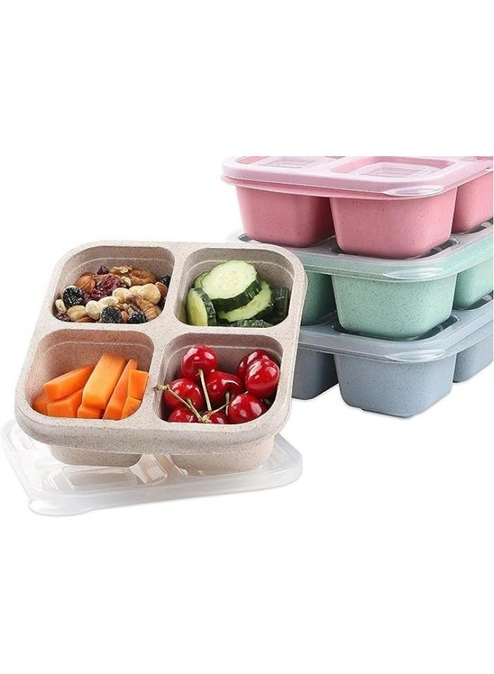 4 Pack Snack Containers, Divided Bento Snack Box, 4 Compartments Reusable Meal Prep Lunch Containers for Kids Adults, Food Storage Containers for School Work Travel  - Image 1