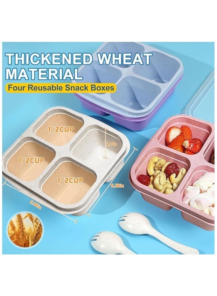 4 Pack Snack Containers, Divided Bento Snack Box, 4 Compartments Reusable Meal Prep Lunch Containers for Kids Adults, Food Storage Containers for School Work Travel  - Image 2