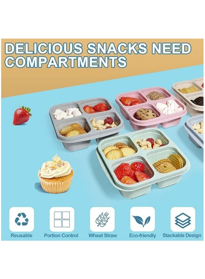 4 Pack Snack Containers, Divided Bento Snack Box, 4 Compartments Reusable Meal Prep Lunch Containers for Kids Adults, Food Storage Containers for School Work Travel  - Image 4