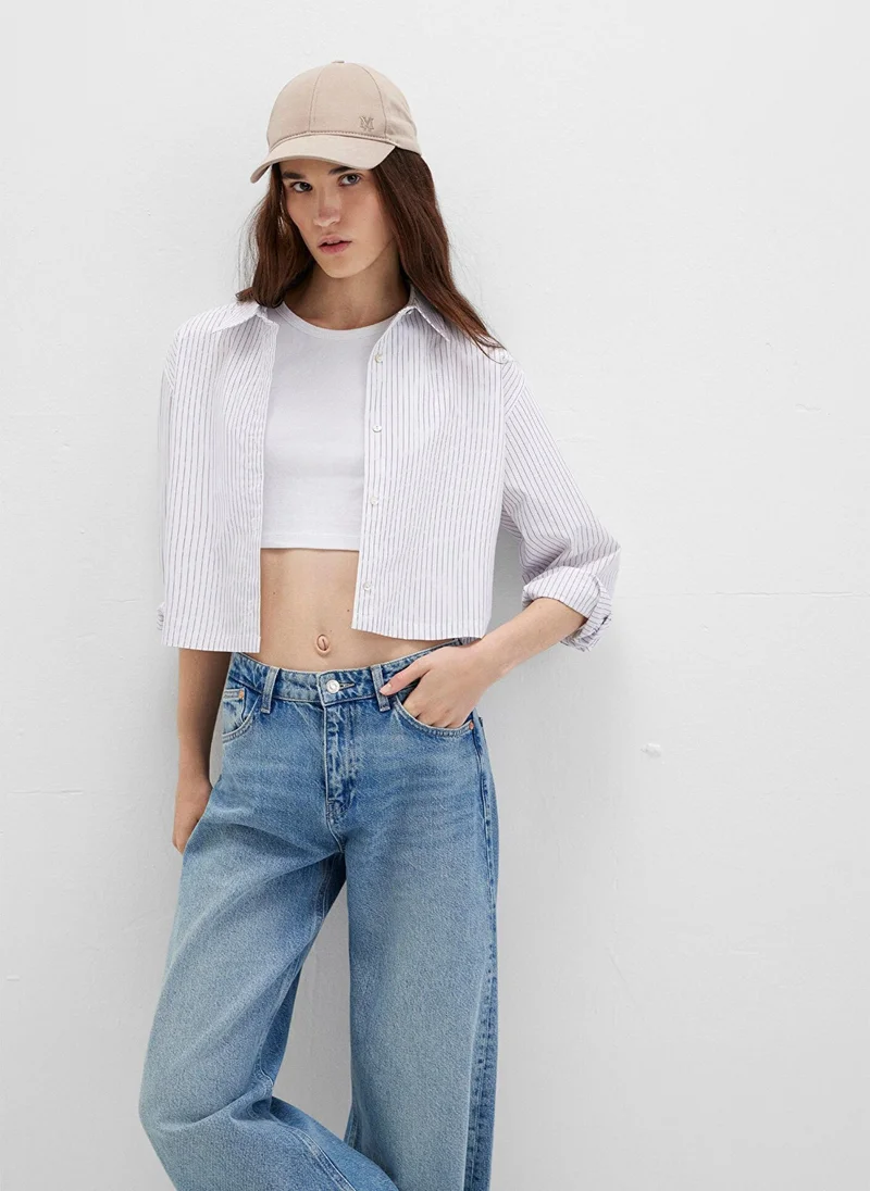 مافي Striped Crop White Shirt