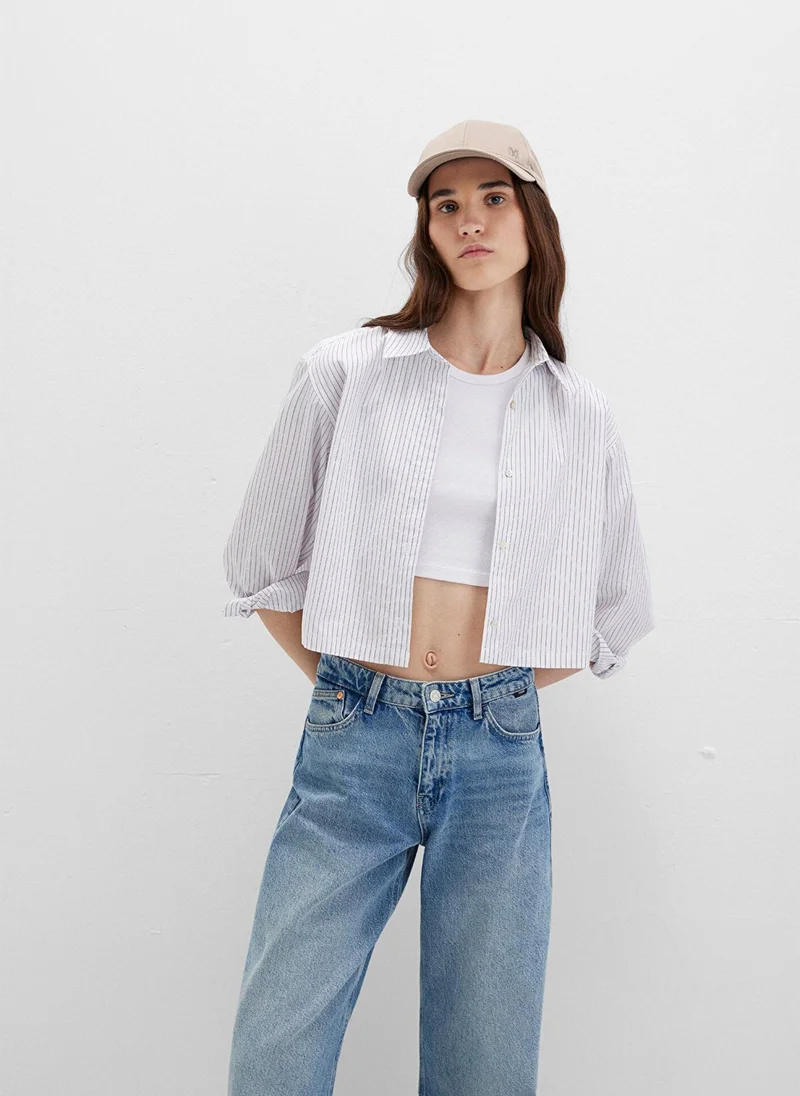 مافي Striped Crop White Shirt