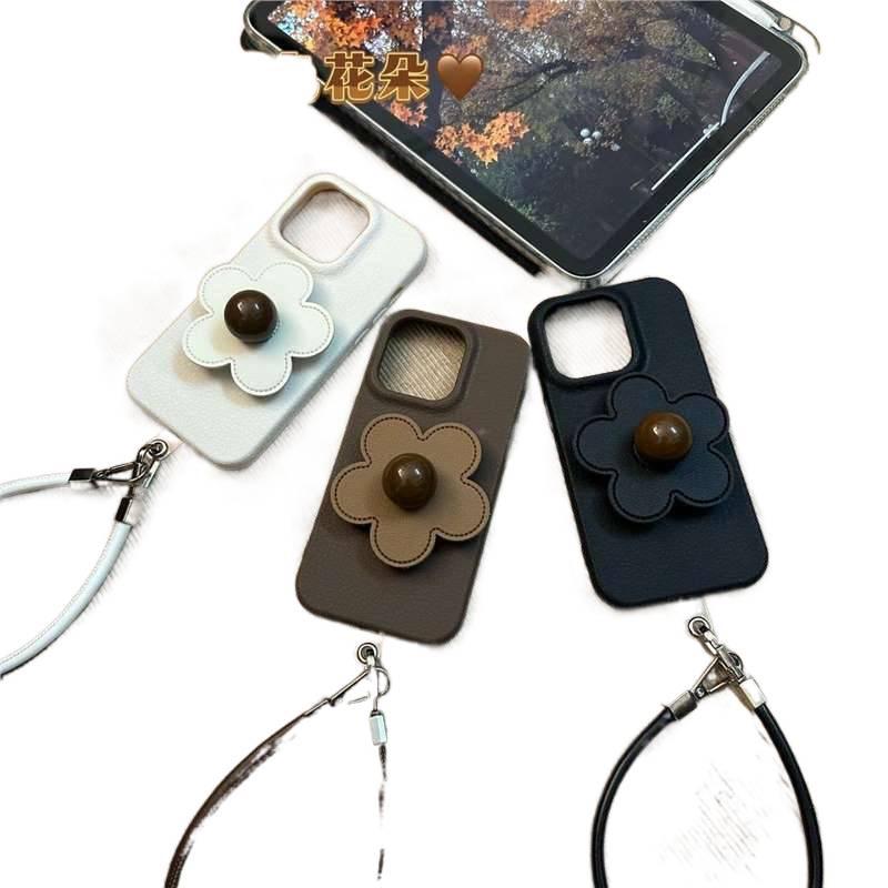 BB Silicone Protective Case for iPhone 16 / 16 Plus / 16 Pro / 16 Pro Max with Drop Protection and Kickstand plus Shockproof plus Leather Texture plus Flower Pattern in Brown - Image 2