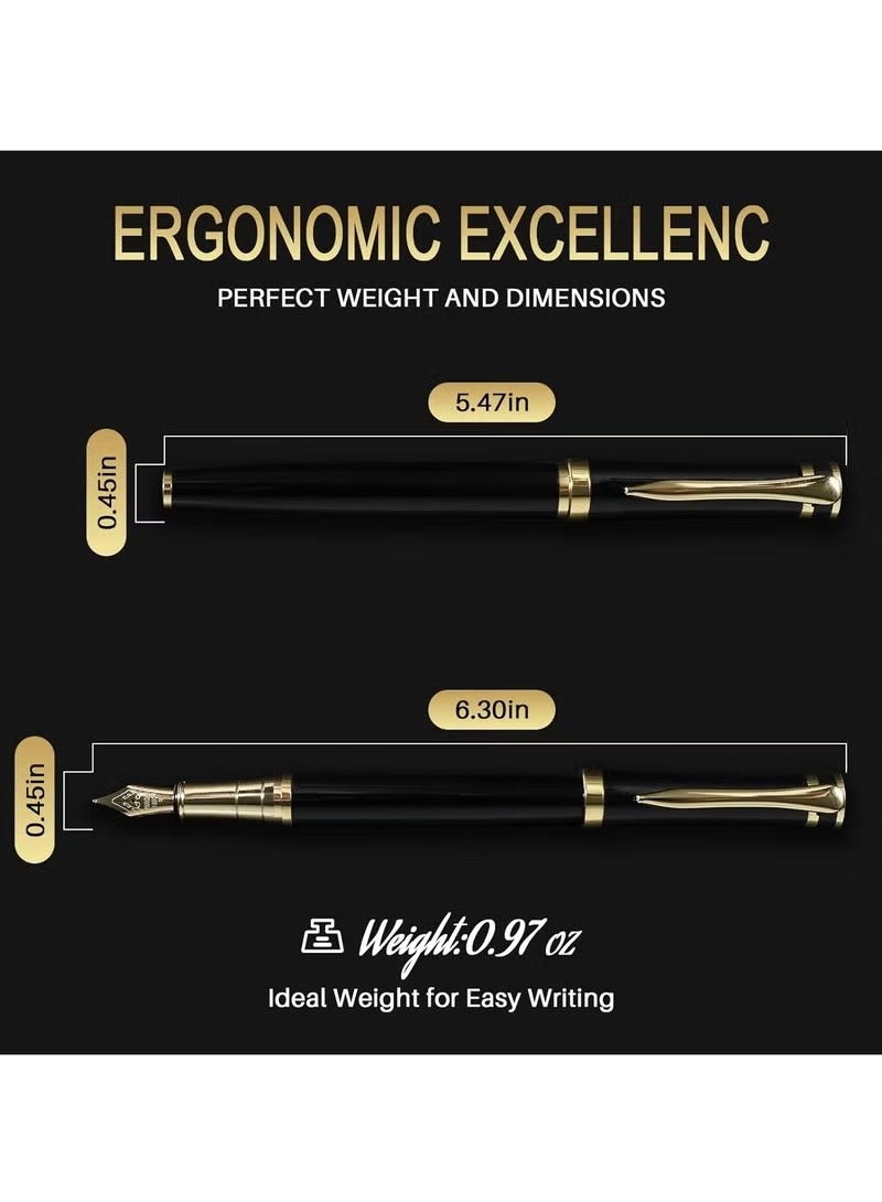 Generic Fountain Pen - Luxury Gold Black Finish, Fine Nib, Smooth Writing, Complete Set with Ink Cartridges & Converter & Pen Sleeve, Perfect for Professional, Office, Journaling Use, Ideal Gift, Black(0.5mm )  - Image 2