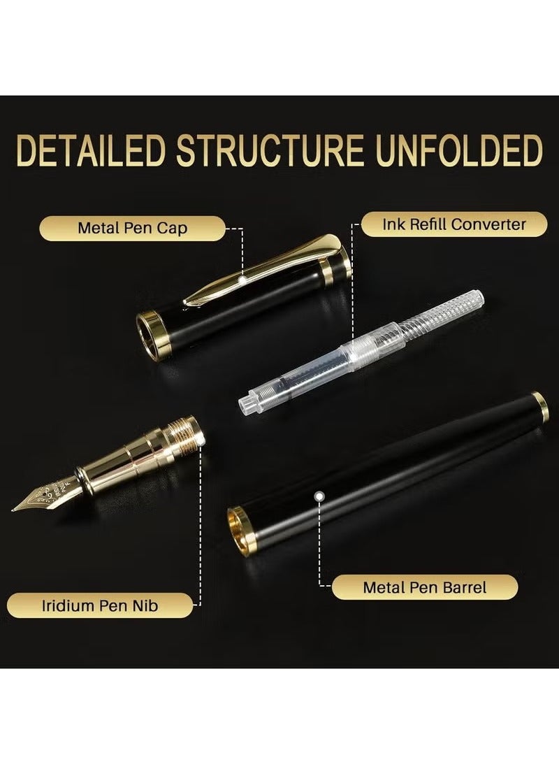 Generic Fountain Pen - Luxury Gold Black Finish, Fine Nib, Smooth Writing, Complete Set with Ink Cartridges & Converter & Pen Sleeve, Perfect for Professional, Office, Journaling Use, Ideal Gift, Black(0.5mm )  - Image 5