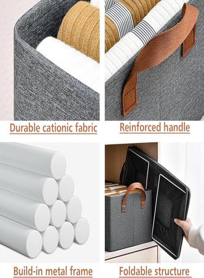 ELRINZA Foldable Cloth Basket with Metal Frame and Handles, Clothes Organizer for Wardrobe, Clothing Storage Solutions, Wardrobe Organizer for Clothes, Toys, Books, Shelves (Grey) (Pack of 1) - Image 4
