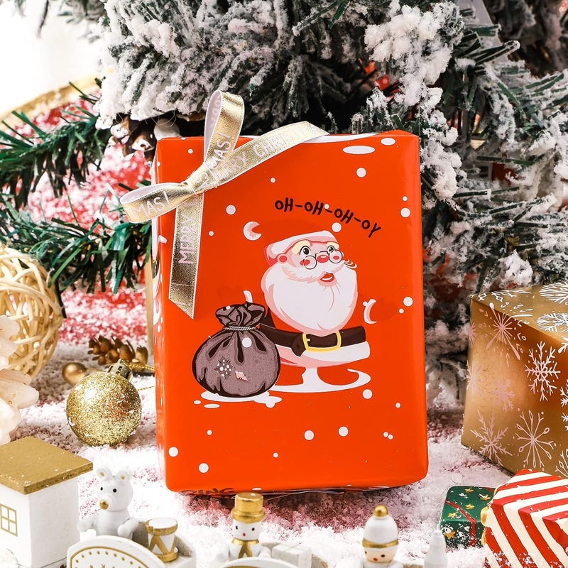 MAYPLUSS Christmas Wrapping Paper Roll - Mini Roll - 17.3 in X 120 in Per roll - 3 Different Christmas Red Snowman Gold Stripe,Gold Snowflake for Xmas Gift Wrap (43.2 sq.ft) - Image 4