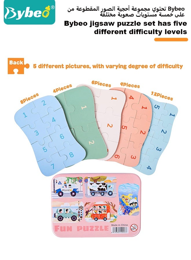 Bybeo 5 Pack Wooden Puzzle Toy, Kids Jigsaw Puzzle with Storage Box, Toddler Early Educational Toy, Transport Learning Puzzle Game for Boys and Girls Ages 3~6 - Image 4