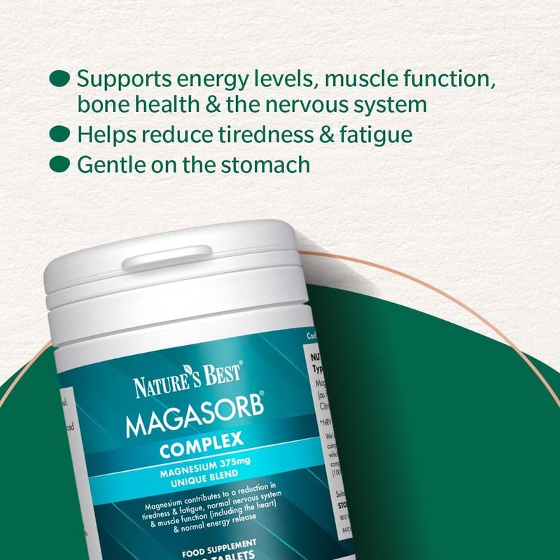 Natures Best MagAsorb Complex 375mg High Strength Magnesium Contributes to The Reduction of Tiredness Fatigue UK Made 180 Vegan Tablets 6 Months Supply - Image 2