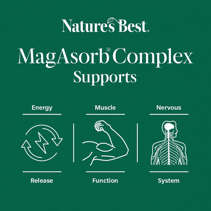 Natures Best MagAsorb Complex 375mg High Strength Magnesium Contributes to The Reduction of Tiredness Fatigue UK Made 180 Vegan Tablets 6 Months Supply - Image 3
