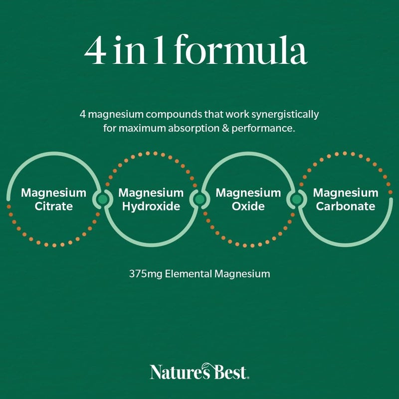 Natures Best MagAsorb Complex 375mg High Strength Magnesium Contributes to The Reduction of Tiredness Fatigue UK Made 180 Vegan Tablets 6 Months Supply - Image 4