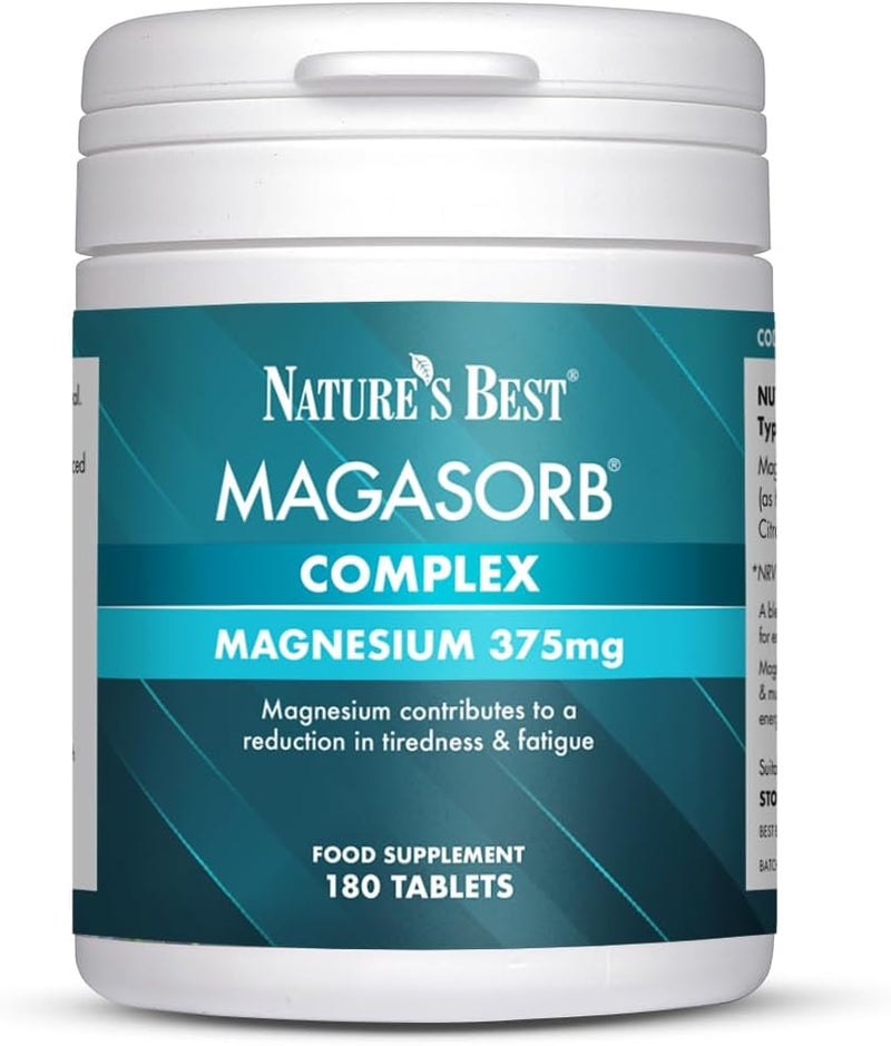 Natures Best MagAsorb Complex 375mg High Strength Magnesium Contributes to The Reduction of Tiredness Fatigue UK Made 180 Vegan Tablets 6 Months Supply - Image 1