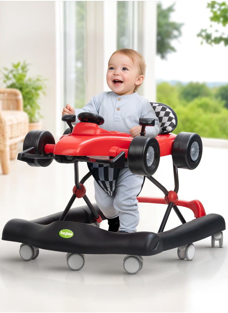 BAYBEE F1 2 in 1 Baby Walker for Kids, Foldable Kids Walker with 3 Position Adjustable Height, Musical Bar & Push Bar Activity Walker for Toddlers Walker for Baby Boy Girl 6 to 18 Months Red  - Image 1