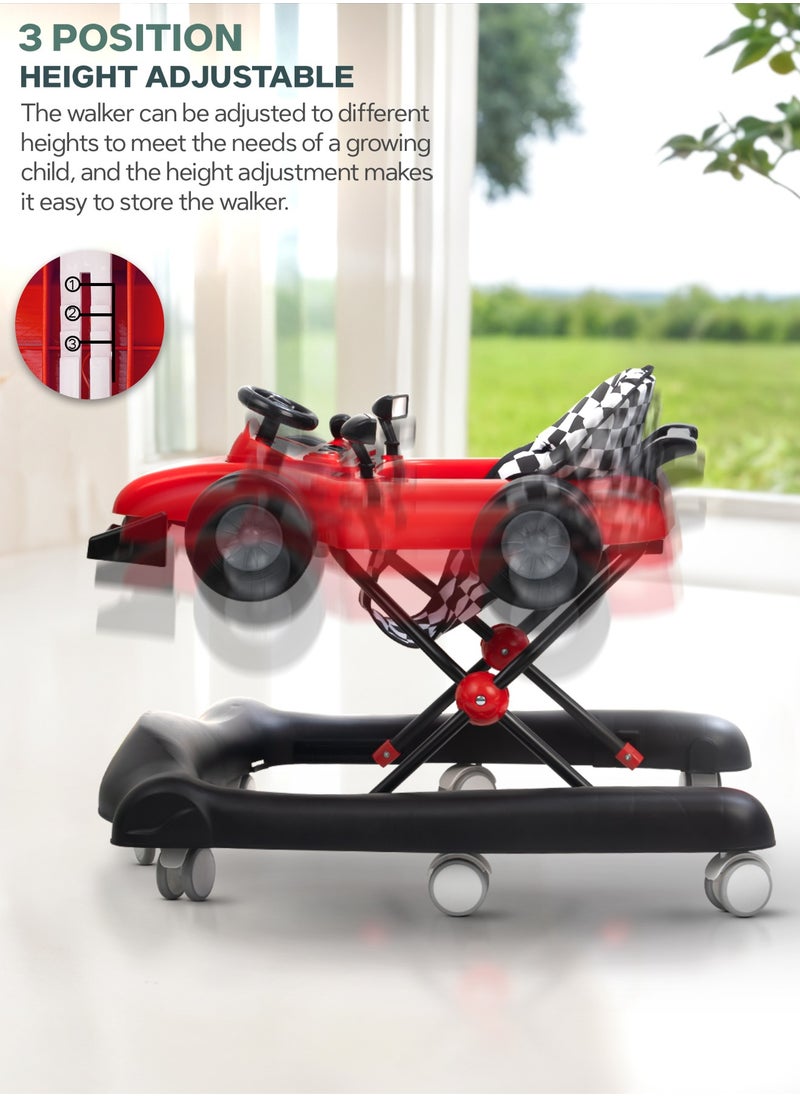 BAYBEE F1 2 in 1 Baby Walker for Kids, Foldable Kids Walker with 3 Position Adjustable Height, Musical Bar & Push Bar Activity Walker for Toddlers Walker for Baby Boy Girl 6 to 18 Months Red  - Image 4