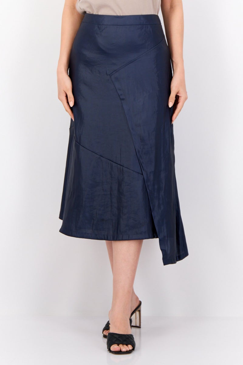 ESPRIT Women Metallic Midi Skirt, Navy - Image 1