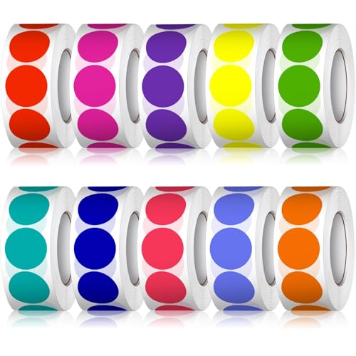 Dreecy 5000 PCS 34 Colored Dot Stickers Round Color Coding Labels Polka Circle Dot Label Sticker for Toddler Office Student Classroom Papers Etc10 Rolls 34 Inches - Image 1