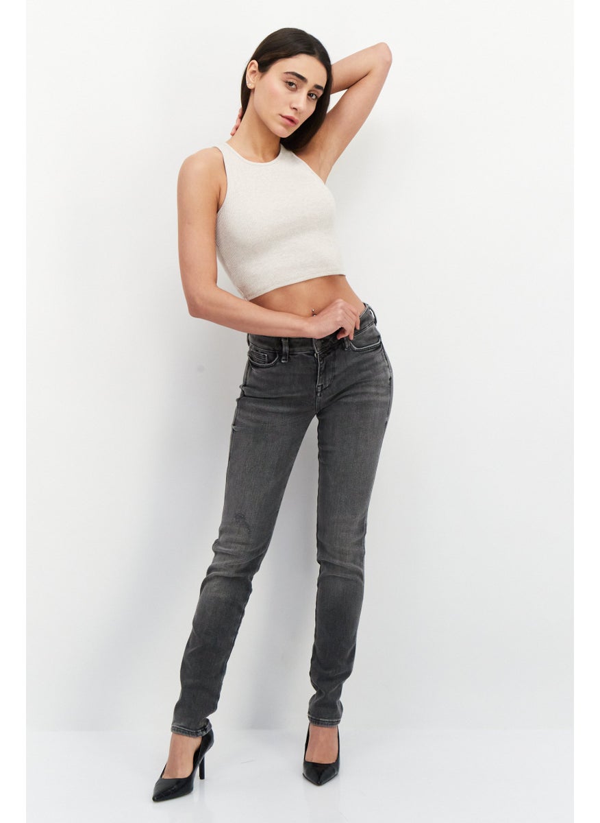 EDC Women Slim Fit Denim Pants, Dark Grey  - Image 3