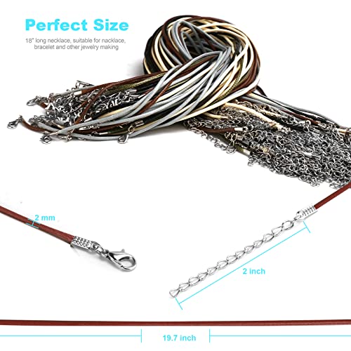 DHOOZ 100 Pcs Leather Necklace Cord with Clasps, Rope Necklace String, 5 Colors Necklace Cords for Pendants, 19.7" Premium Necklace Chains for Jewelry Making Supplies, 2mm Waxed Necklace Bracelet Cord DHOOZ - Image 3
