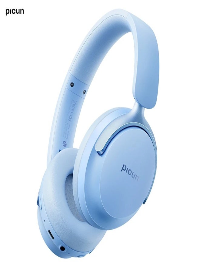 Picun NC60 Wireless Bluetooth 5.4 Headphones with Hybrid ANC -48dB, 80H Battery, ENC Mic, 40mm Drivers, App EQ, Low Latency, Foldable Over-Ear Headset , Blue - Image 1