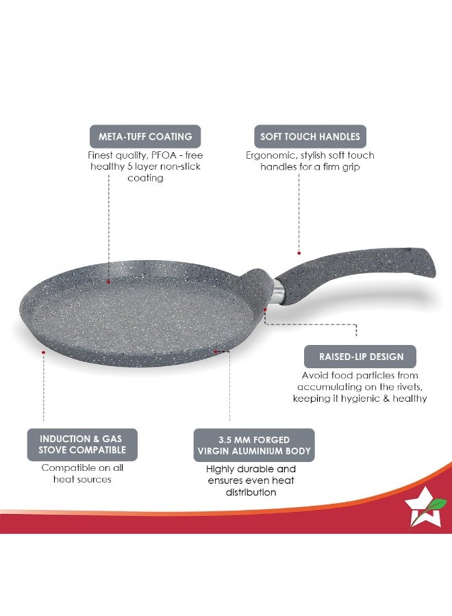 Wonderchef Granite Non-Stick Dosa Tawa 24cm for Kitchen, Non-Toxic, Chemical & PFOA Free, Low-Oil Cooking, Scratch-Resistant, Gas Stove & Induction Friendly, Soft-Touch Handle, 2-Yr Warranty, Grey - Image 3
