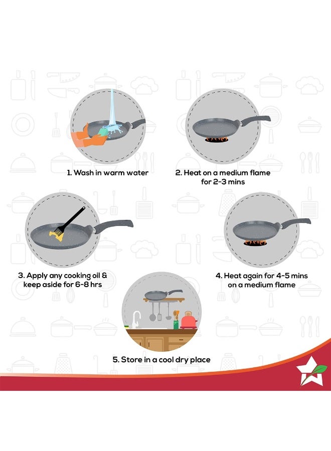 Wonderchef Granite Non-Stick Dosa Tawa 24cm for Kitchen, Non-Toxic, Chemical & PFOA Free, Low-Oil Cooking, Scratch-Resistant, Gas Stove & Induction Friendly, Soft-Touch Handle, 2-Yr Warranty, Grey - Image 2