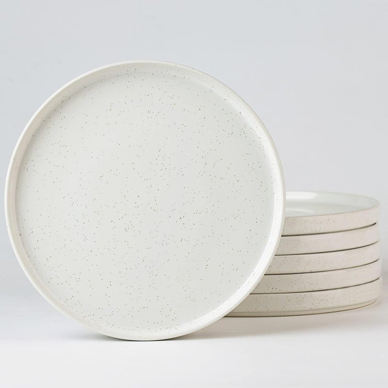 famiware Nebula 6 Pieces Salad Plates Set - 8 Inch Scratch Resistant Stoneware Dinnerware in White - Image 1