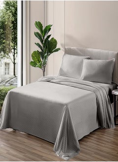 PACHA HOME Plain sheet set with fabric pattern - color: Greige -Size: 240*270+2 pillowcases.  - Image 1