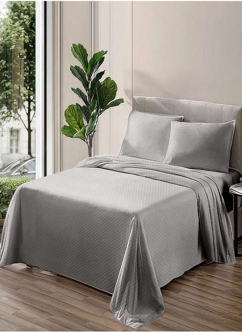 Plain sheet set with fabric pattern - color: Greige -Size: 240*270+2 pillowcases.