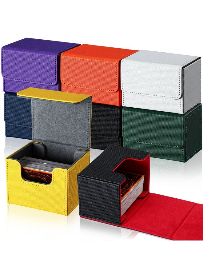 Vicenpal 8 Pack Card Deck Case Bulk Sleeved Leather Boxes Magnetic Game Box With Sleeves For 100 Plus Playing Cards Commander Compatible Mtg/ Tcg Horizontal Colors Orangebluewhitegreen  - Image 1
