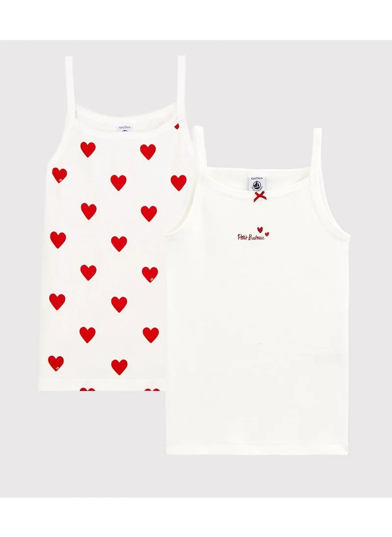 Petit Bateau Girls' Heart Patterned Cotton Vests - 2-Pack